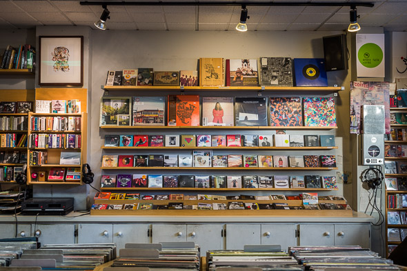 Shelves of records and CDs at Soundscapes Record Store in Toronto. (BlogTO)