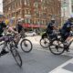 Bicycle police patrol the streets in Toronto.