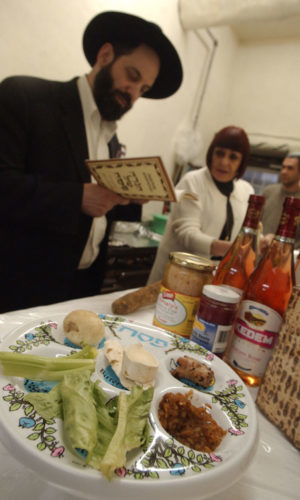 pesach minsk Rabbi Spero reading from a Haggadah during Passover at the Minsk in 2003 (Photo taken from the Ontario Jewish Archive).